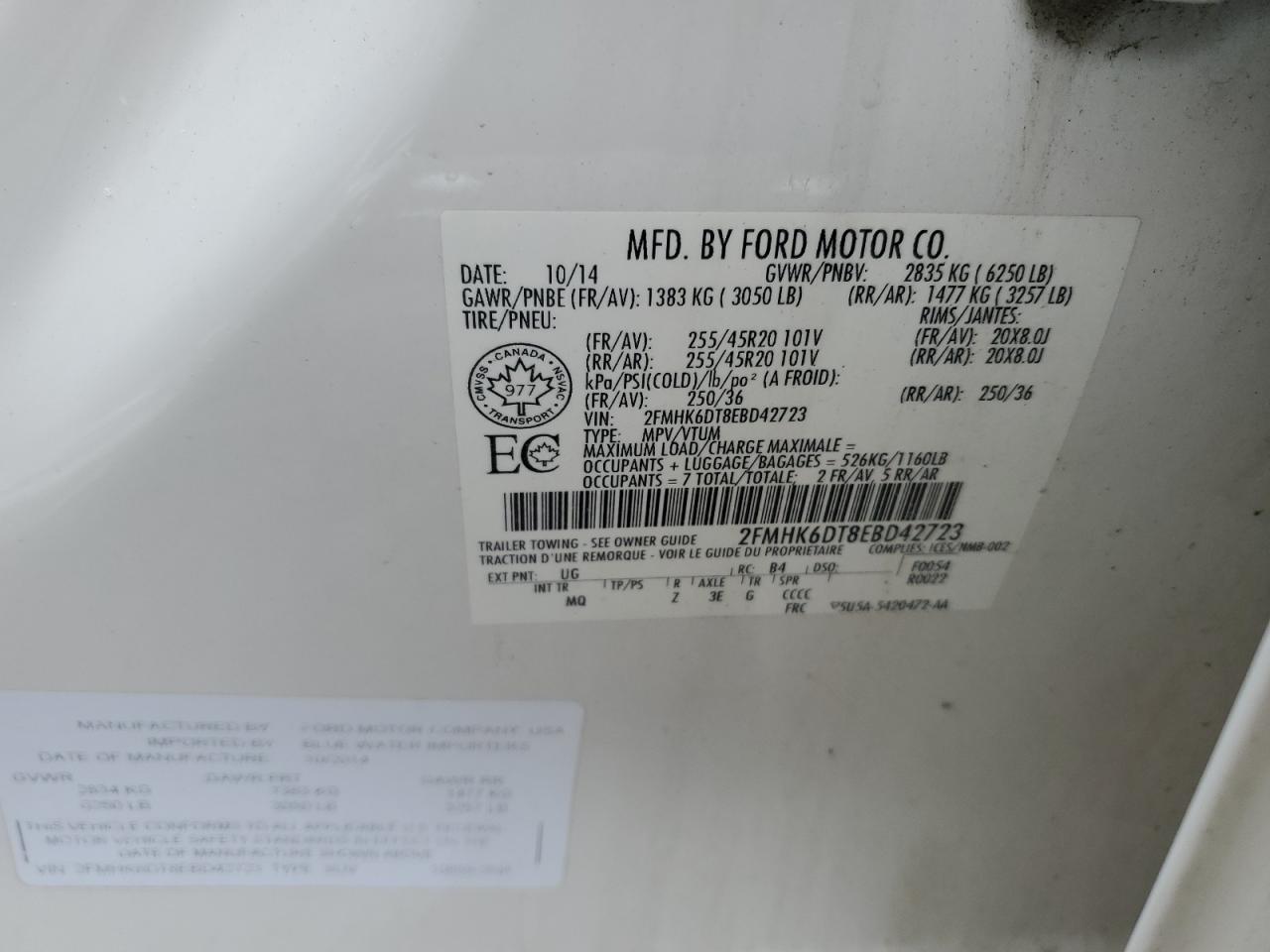 2014 Ford Flex Limited VIN: 2FMHK6DT8EBD42723 Lot: 92034425