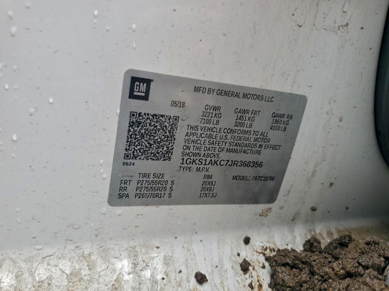 2018 GMC Yukon Sle VIN: 1GKS1AKC7JR368356 Lot: 94160555