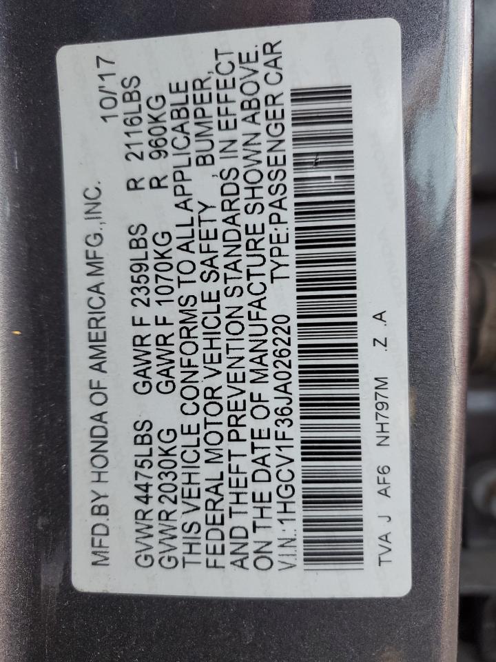 2018 Honda Accord Sport VIN: 1HGCV1F36JA026220 Lot: 90752625