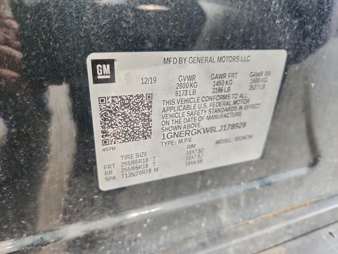 2020 Chevrolet Traverse Lt VIN: 1GNERGKW8LJ178928 Lot: 94408015