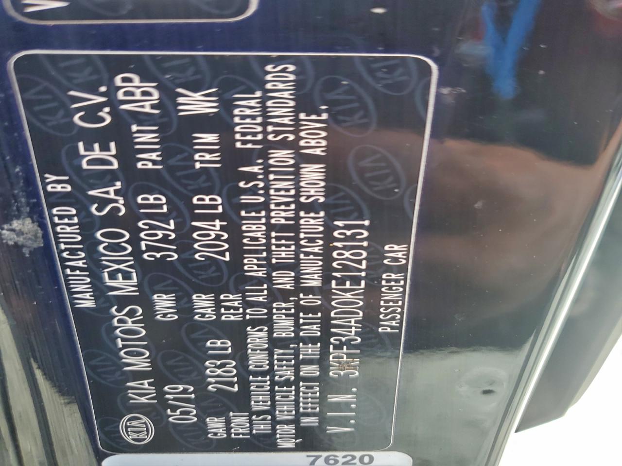 2019 Kia Forte Gt Line VIN: 3KPF34AD0KE128131 Lot: 93882545