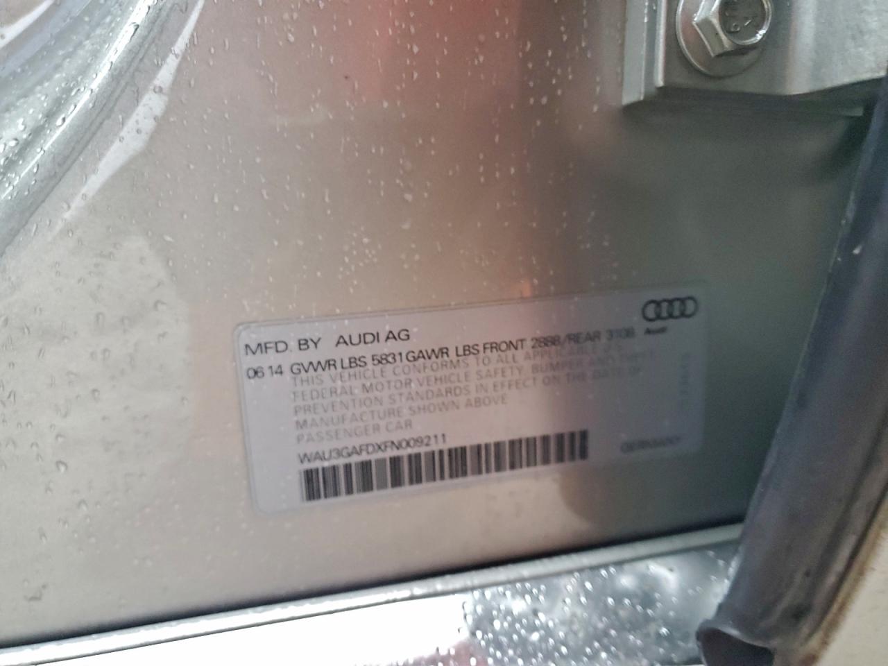 2015 Audi A8 L Quattro VIN: WAU3GAFDXFN009211 Lot: 93626425