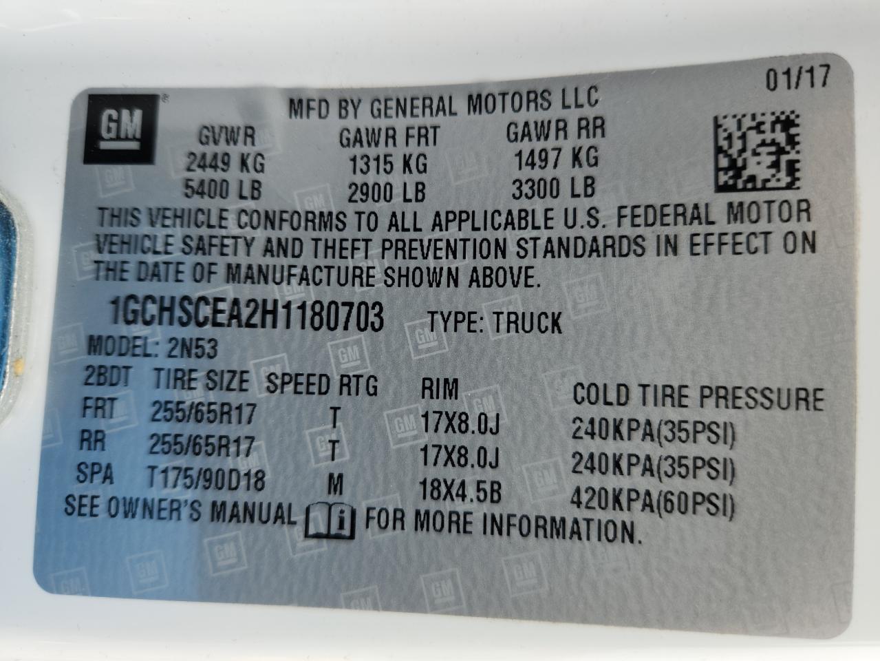 2017 Chevrolet Colorado Lt VIN: 1GCHSCEA2H1180703 Lot: 93288545