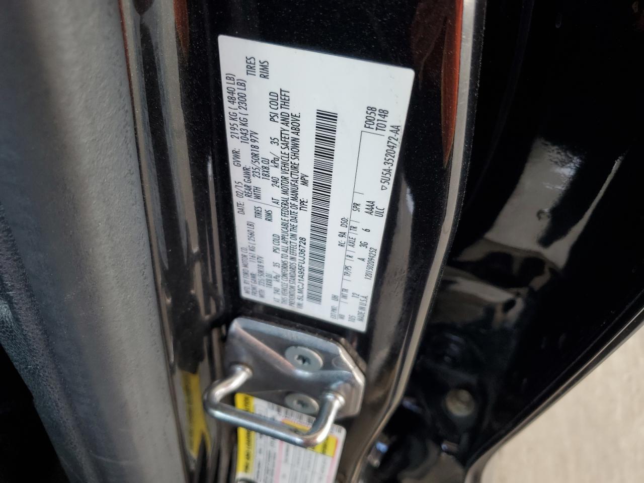 2015 Lincoln Mkc VIN: 5LMCJ1A95FUJ36728 Lot: 93237695