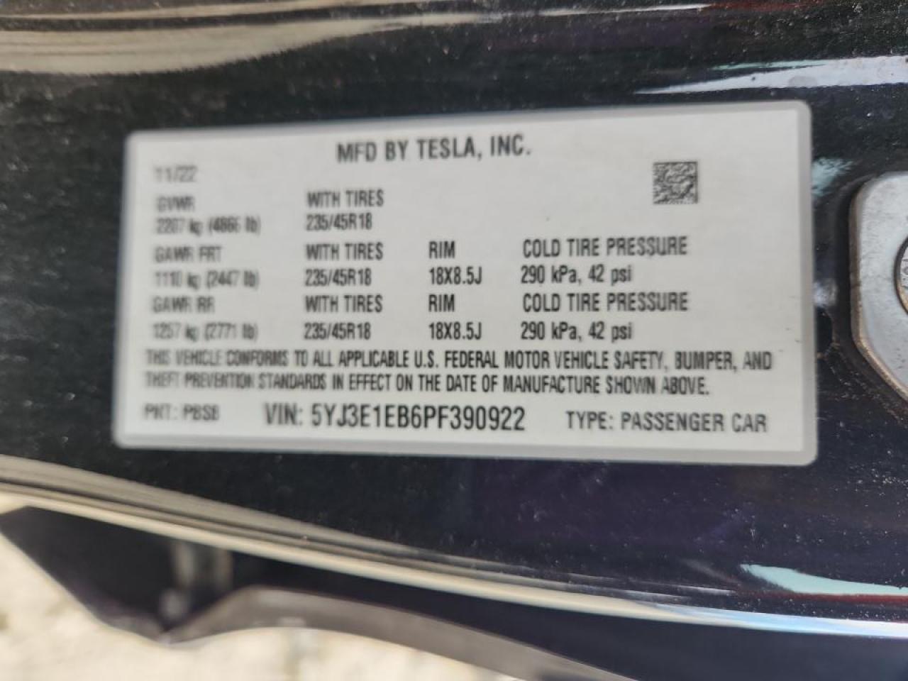 2023 Tesla Model 3 VIN: 5YJ3E1EB6PF390922 Lot: 90328215
