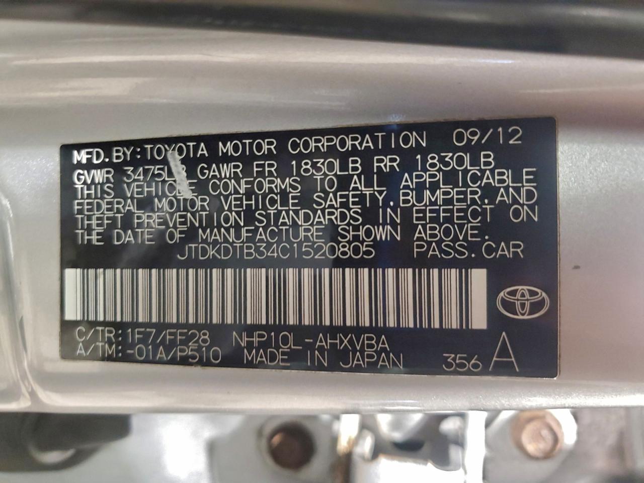 2012 Toyota Prius C VIN: JTDKDTB34C1520805 Lot: 94764055