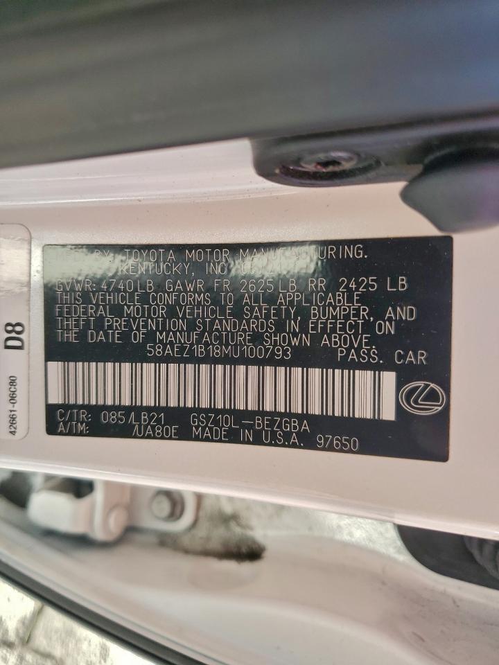 2021 Lexus Es 350 Base VIN: 58AEZ1B18MU100793 Lot: 93552455