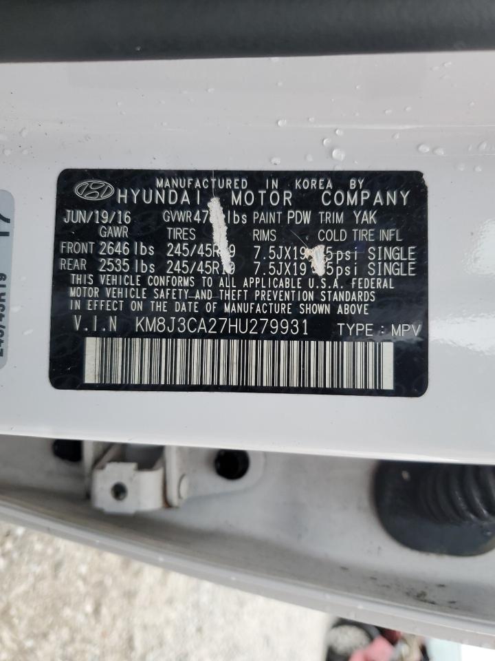 2017 Hyundai Tucson Limited VIN: KM8J3CA27HU279931 Lot: 93186045