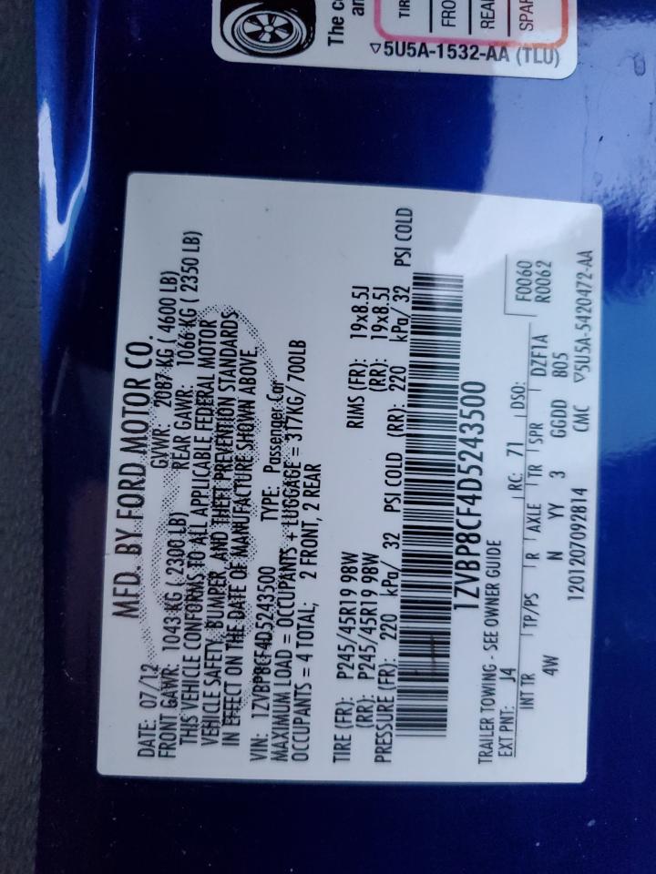 2013 Ford Mustang Gt VIN: 1ZVBP8CF4D5243500 Lot: 93749545