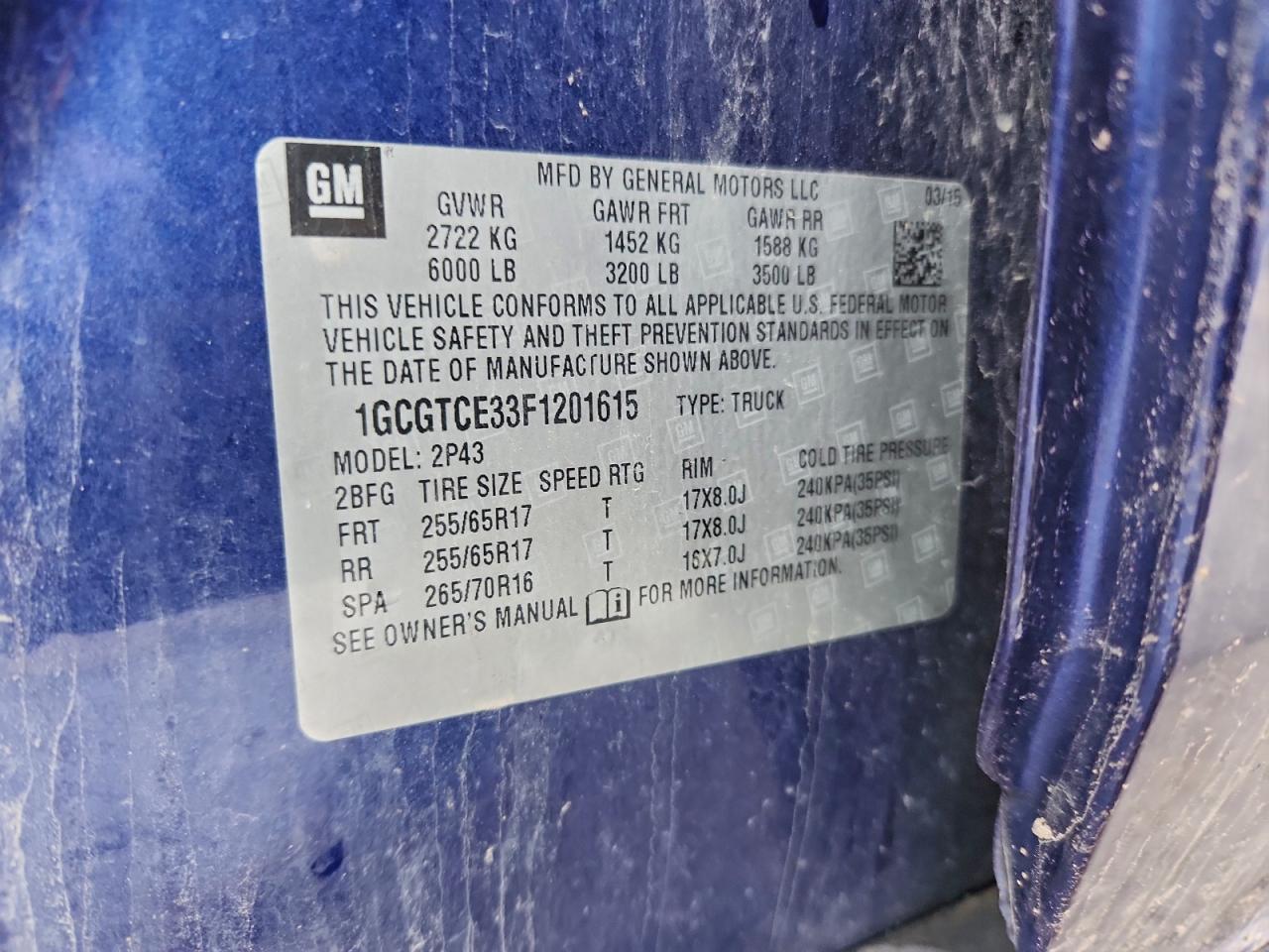 2015 Chevrolet Colorado Z71 VIN: 1GCGTCE33F1201615 Lot: 93207055