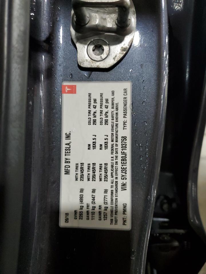 2018 Tesla Model 3 VIN: 5YJ3E1EB0JF103758 Lot: 91927675