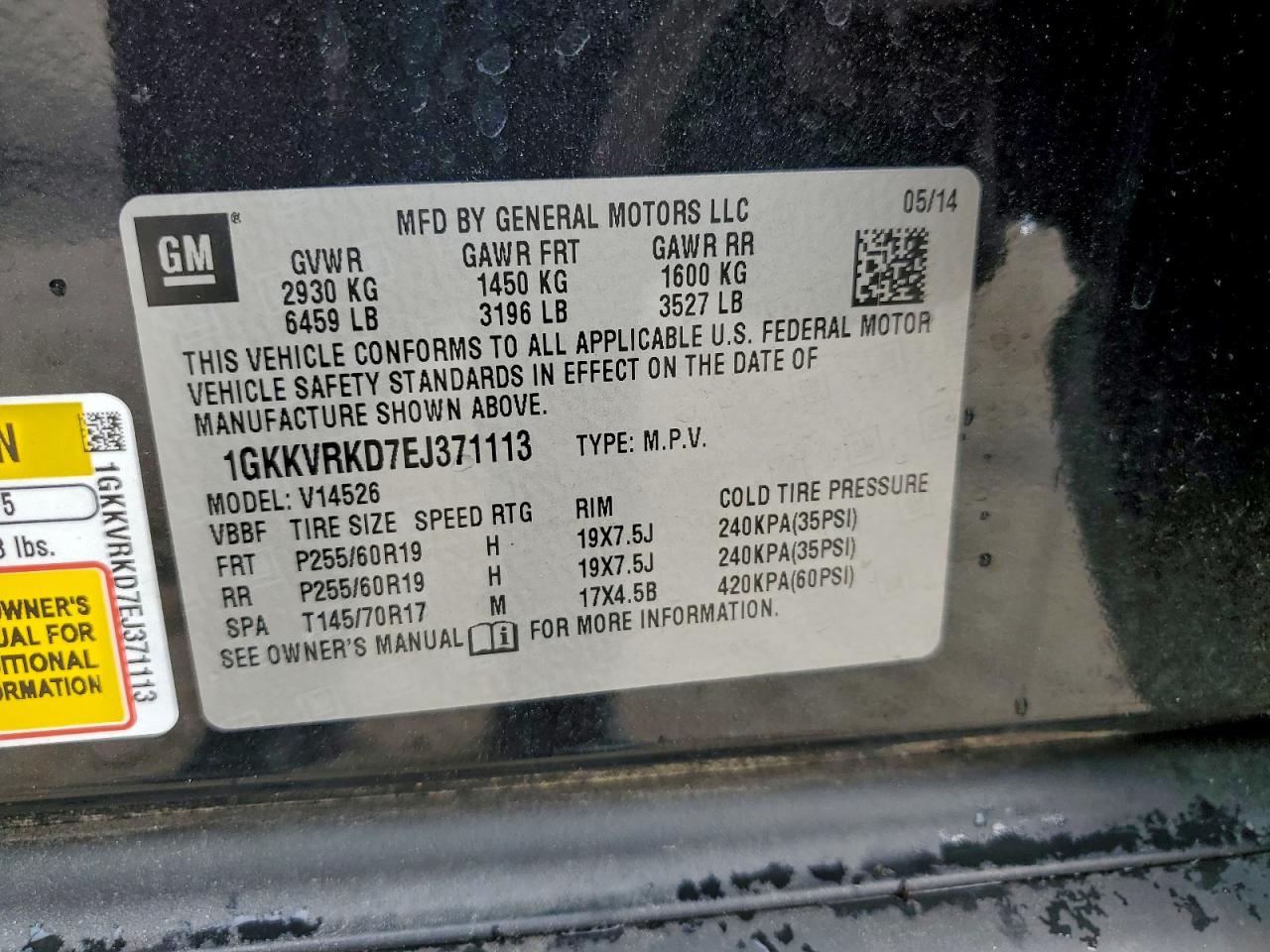 2014 GMC Acadia Slt-1 VIN: 1GKKVRKD7EJ371113 Lot: 94112455