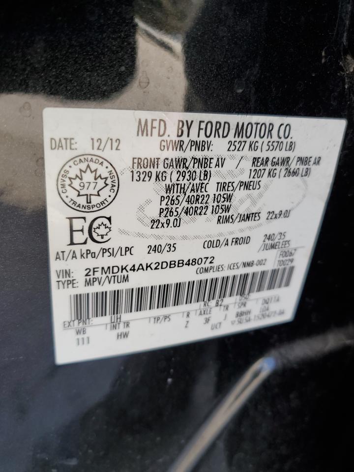 2013 Ford Edge Sport VIN: 2FMDK4AK2DBB48072 Lot: 90728345