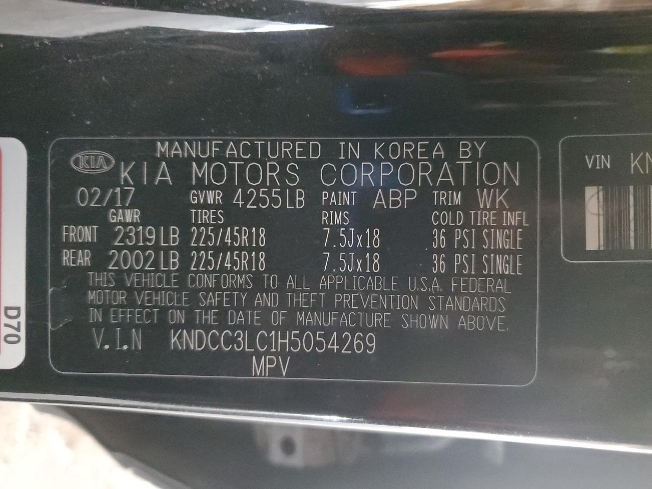 2017 Kia Niro Ex VIN: KNDCC3LC1H5054269 Lot: 91137835