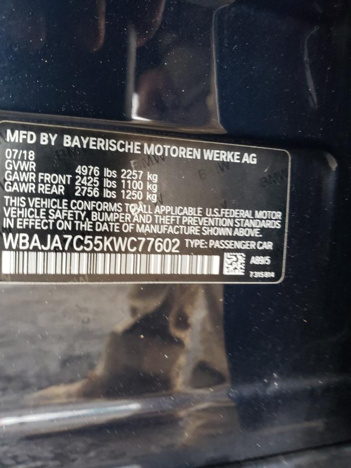 2019 BMW 530 Xi VIN: WBAJA7C55KWC77602 Lot: 93243085