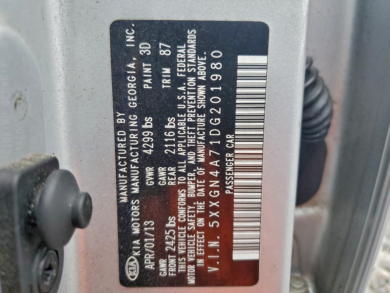 2013 Kia Optima Ex VIN: 5XXGN4A71DG201980 Lot: 93537505