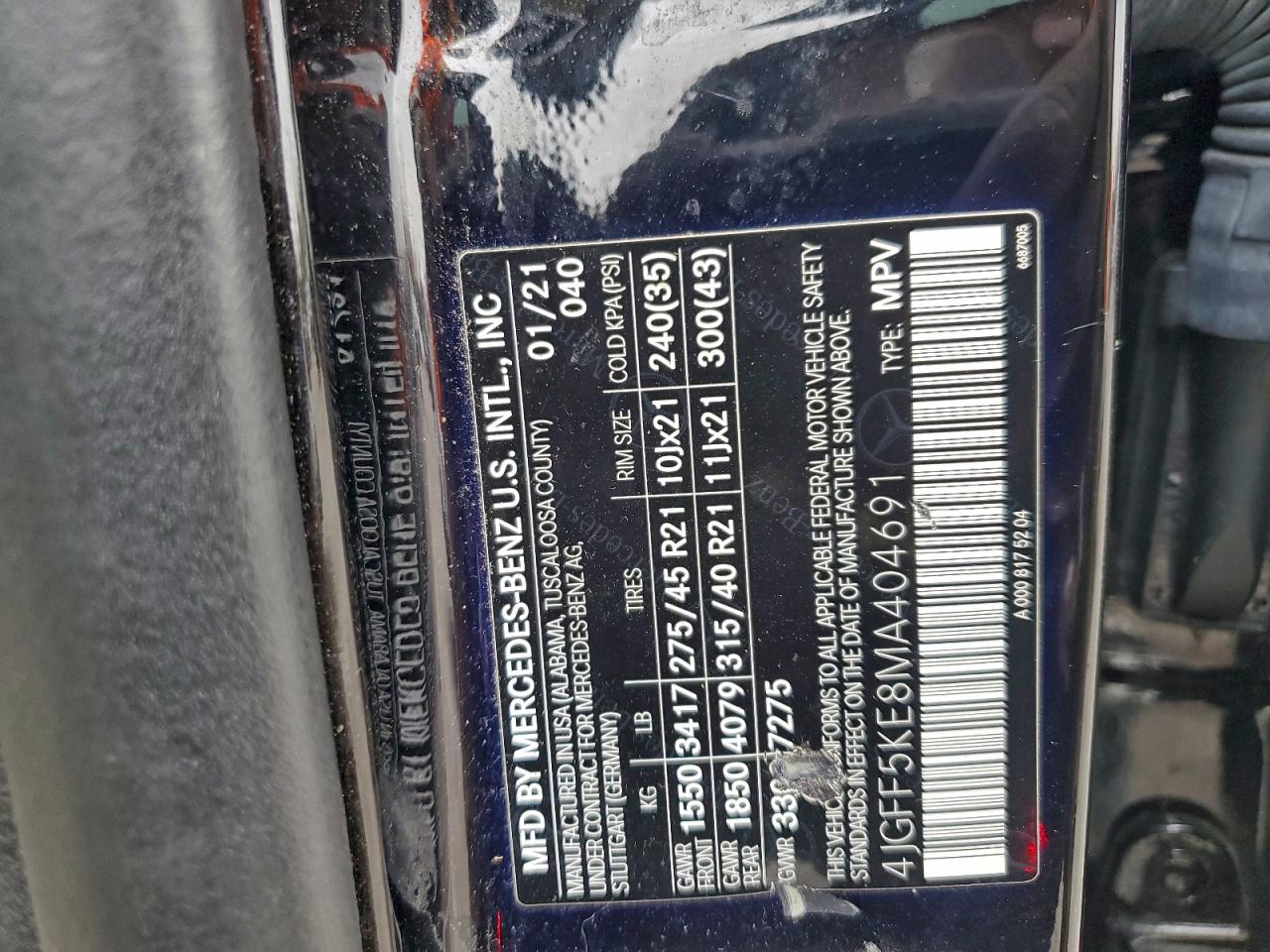 2021 Mercedes-Benz Gls 450 4Matic VIN: 4JGFF5KE8MA404691 Lot: 94075685