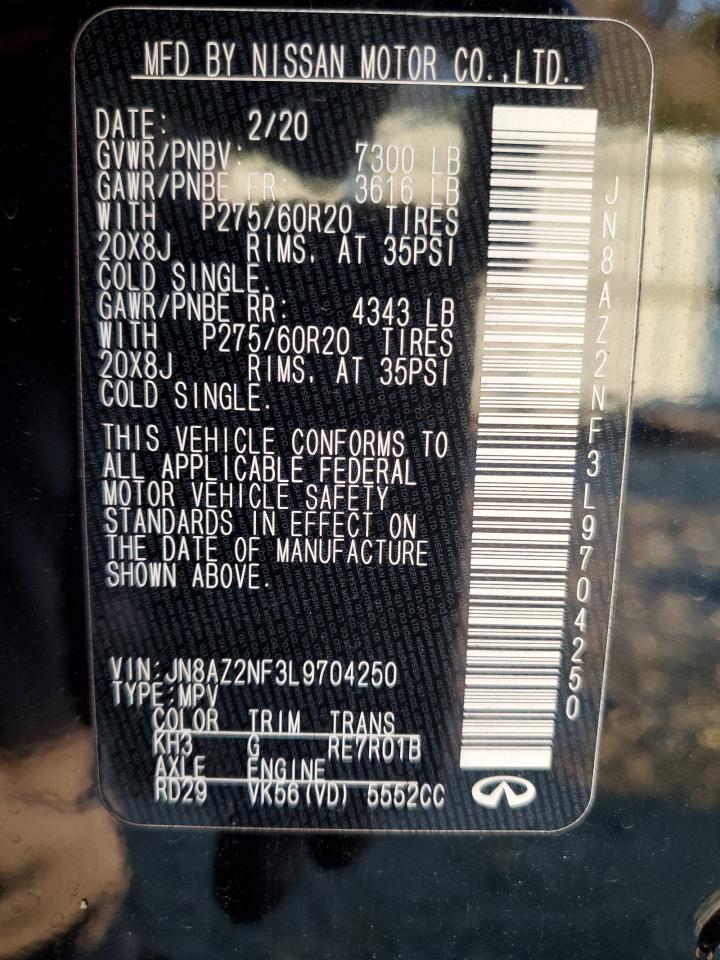 2020 Infiniti Qx80 Luxe VIN: JN8AZ2NF3L9704250 Lot: 90859615