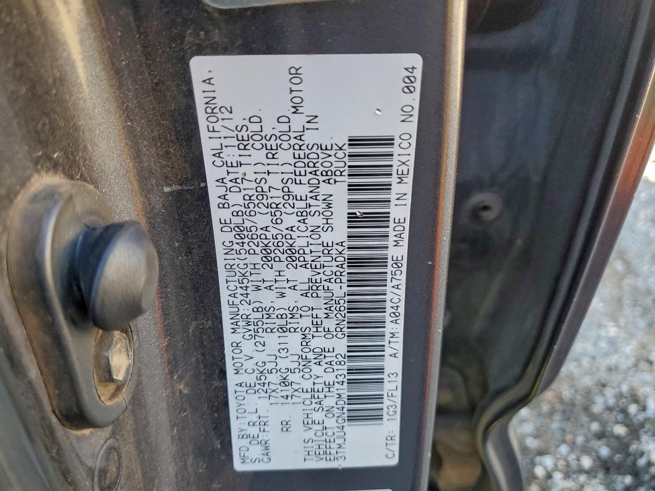 2013 Toyota Tacoma Double Cab Prerunner VIN: 3TMJU4GN4DM143182 Lot: 94455975