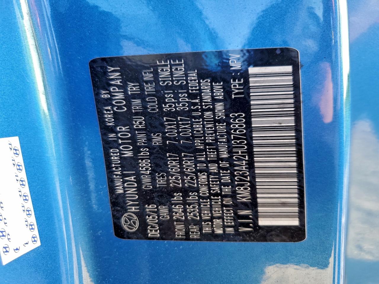 2017 Hyundai Tucson Se VIN: KM8J23A42HU376863 Lot: 94249475