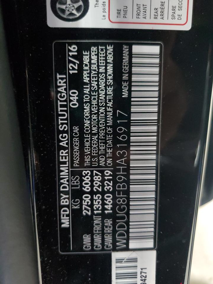 2017 Mercedes-Benz S 550 4Matic VIN: WDDUG8FB9HA316917 Lot: 90993005