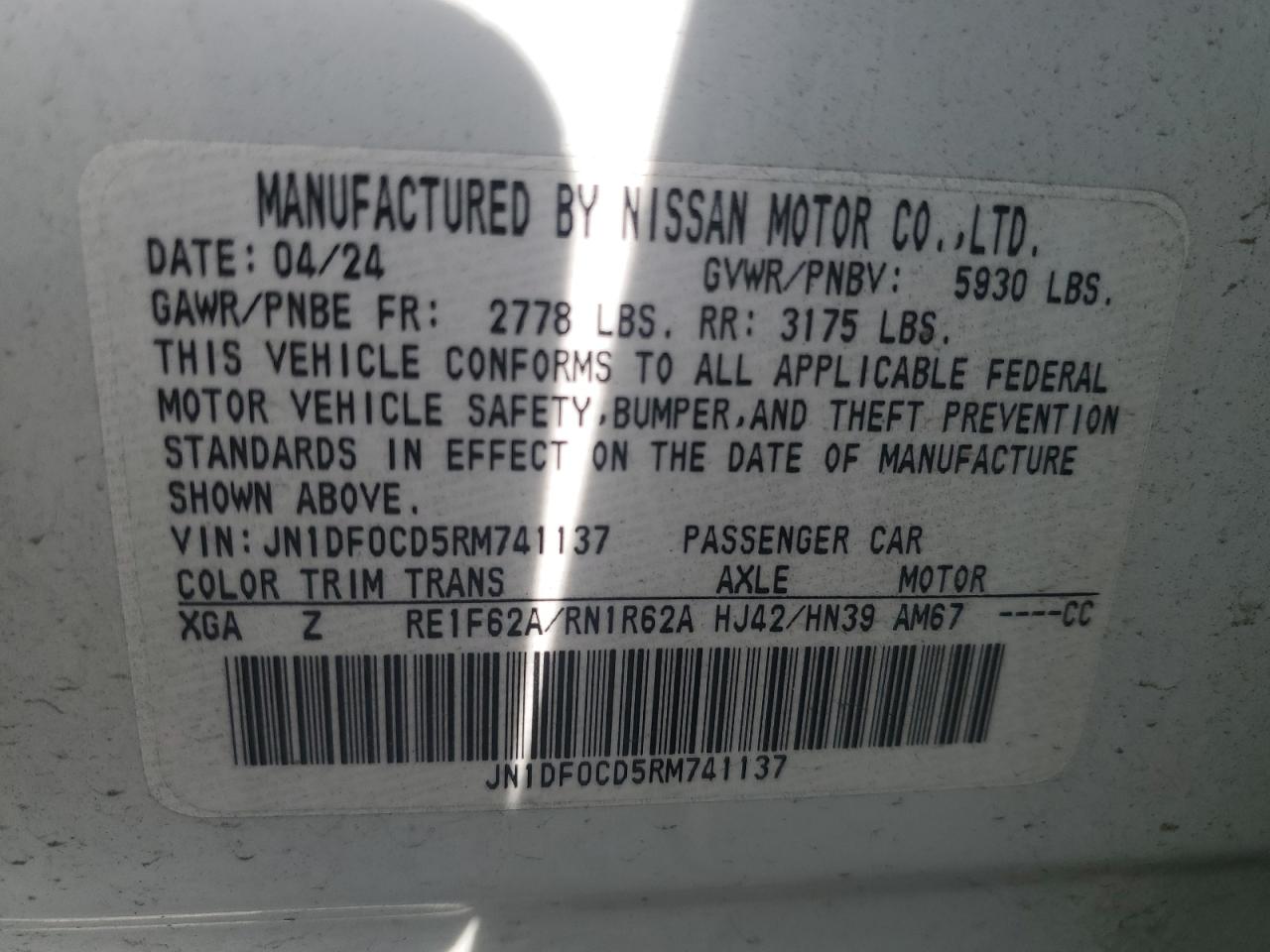 2024 Nissan Ariya Platinum + VIN: JN1DF0CD5RM741137 Lot: 93259685