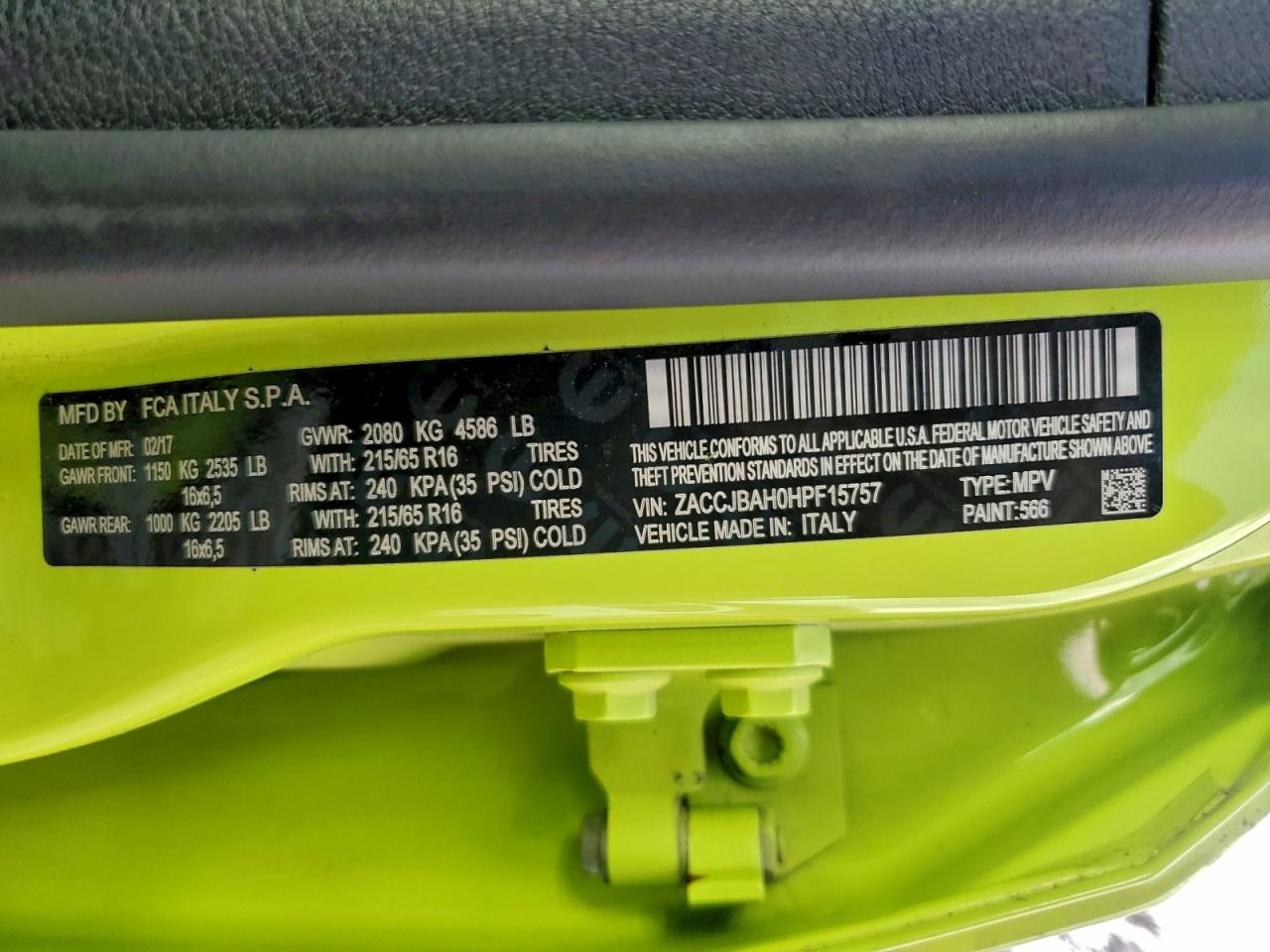 2017 Jeep Renegade Sport VIN: ZACCJBAH0HPF15757 Lot: 94115775