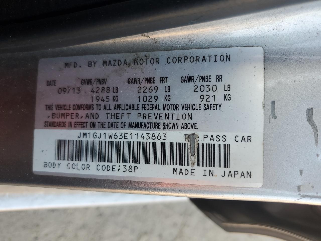 2014 Mazda 6 Grand Touring VIN: JM1GJ1W63E1143863 Lot: 91709805