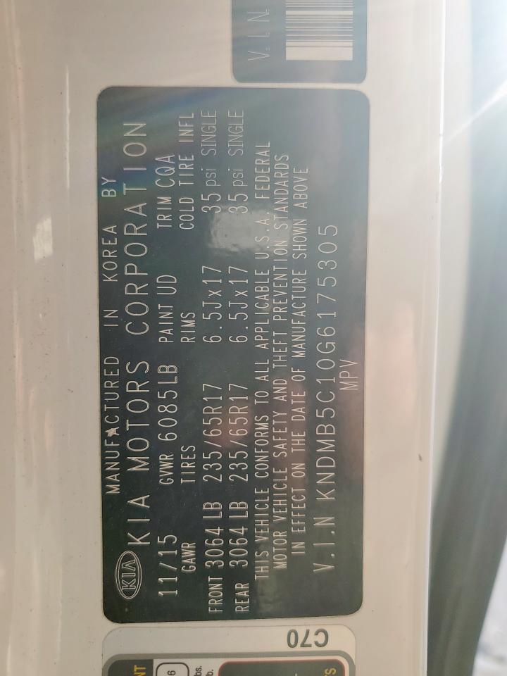 2016 Kia Sedona Lx VIN: KNDMB5C10G6175305 Lot: 91132855