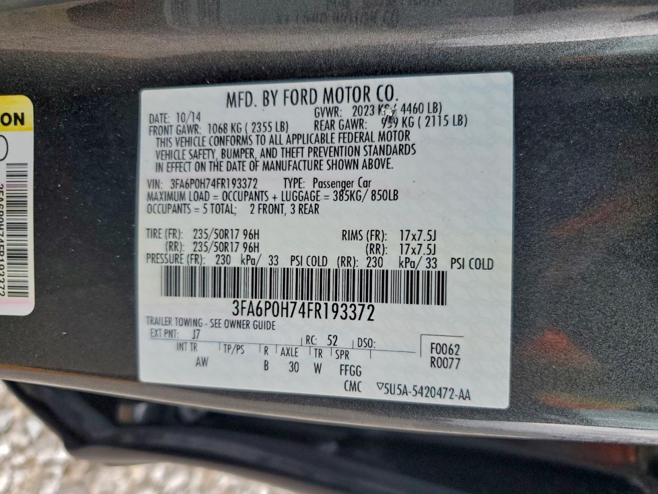 2015 Ford Fusion Se VIN: 3FA6P0H74FR193372 Lot: 93934875