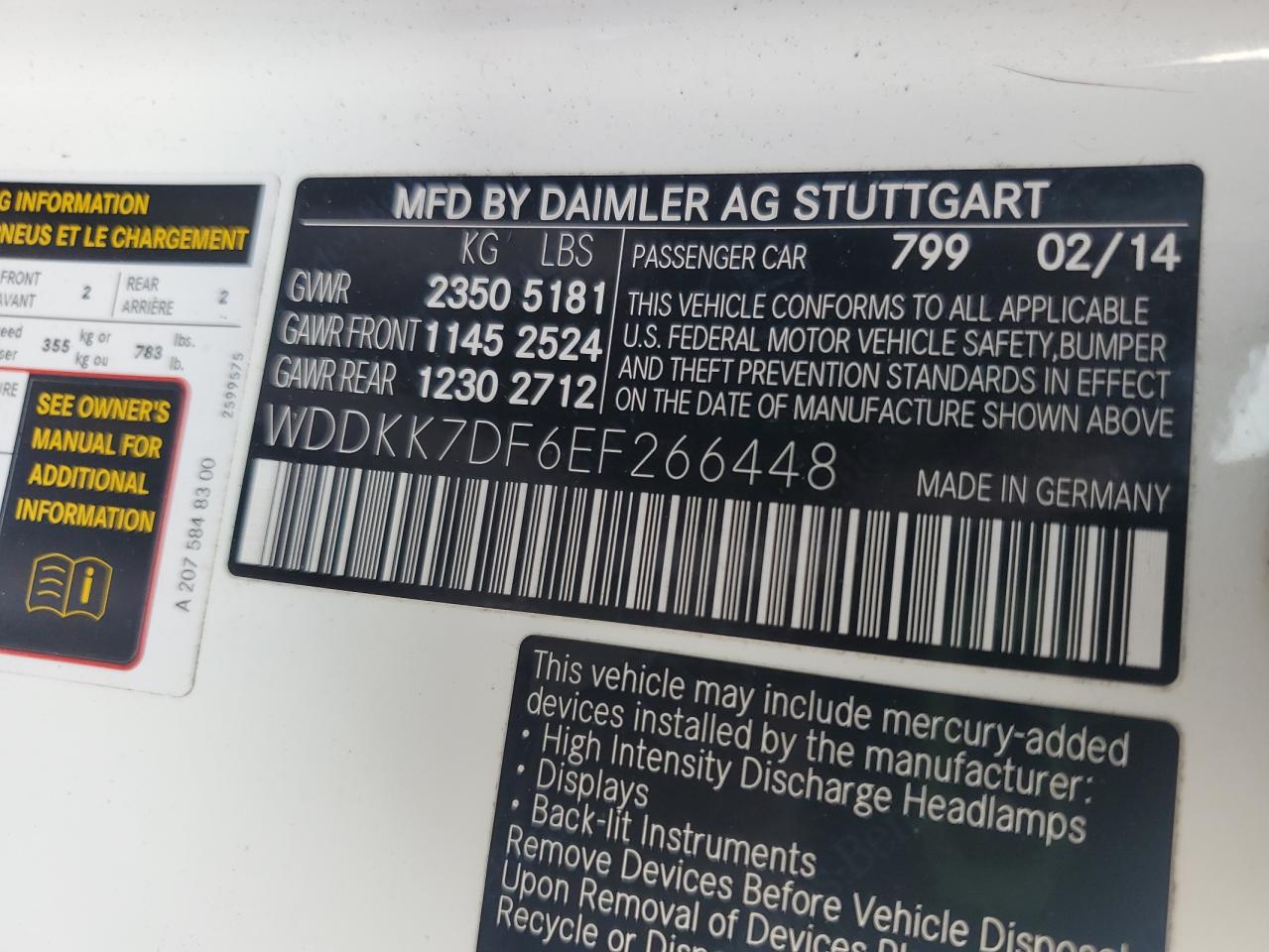 2014 Mercedes-Benz E 550 VIN: WDDKK7DF6EF266448 Lot: 91807585