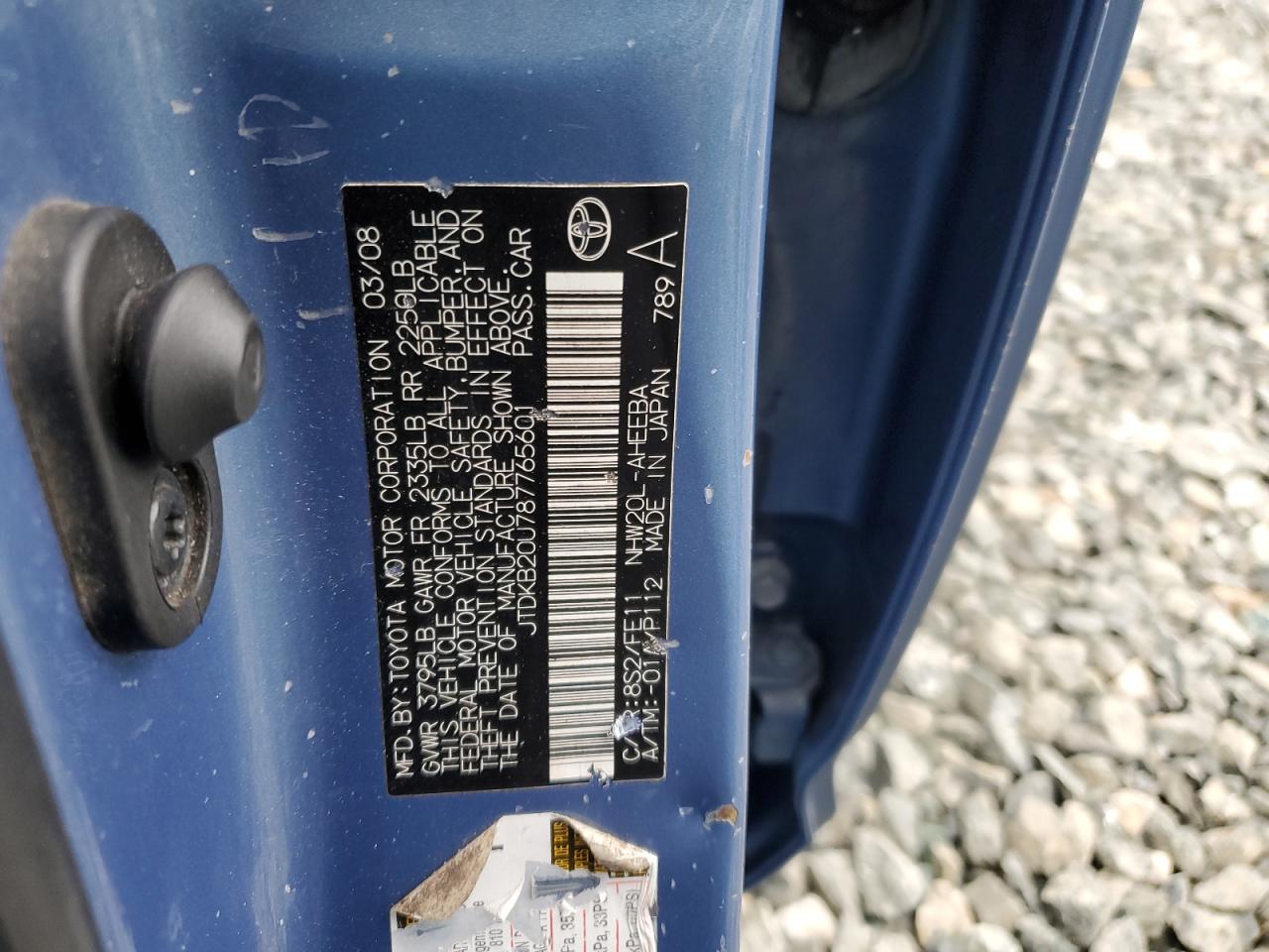 2008 Toyota Prius VIN: JTDKB20U787765601 Lot: 93768405