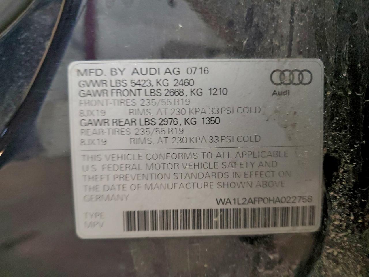 2017 Audi Q5 Premium Plus VIN: WA1L2AFP0HA022758 Lot: 93156375