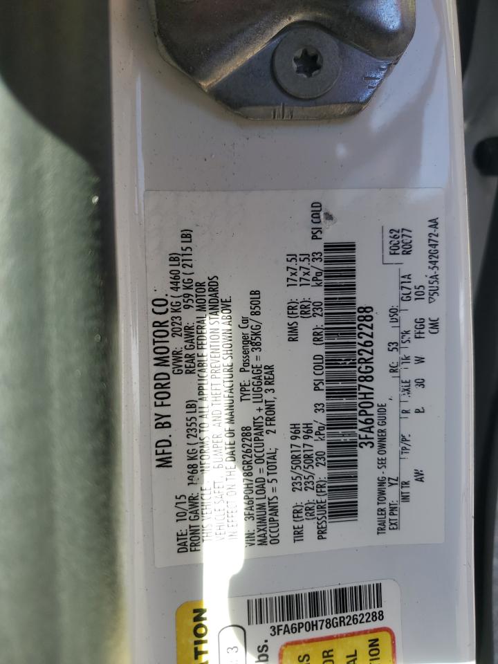 2016 Ford Fusion Se VIN: 3FA6P0H78GR262288 Lot: 92455545