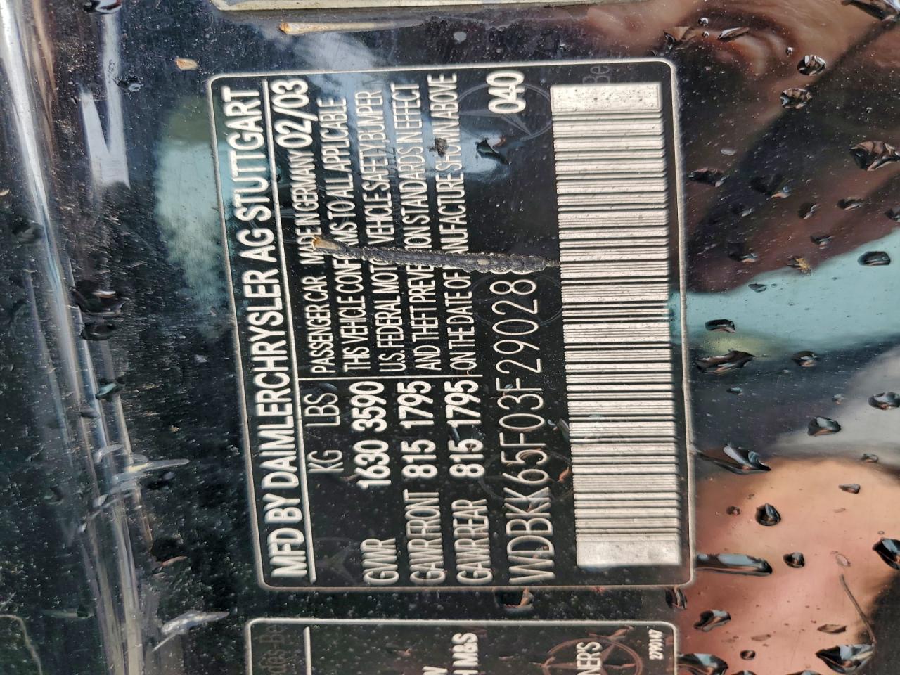 2003 Mercedes-Benz Slk 320 VIN: WDBKK65F03F290288 Lot: 93716355