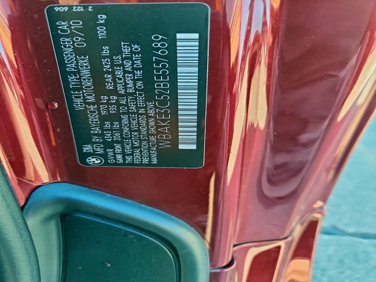 2011 BMW 328 I VIN: WBAKE3C52BE557689 Lot: 94185335