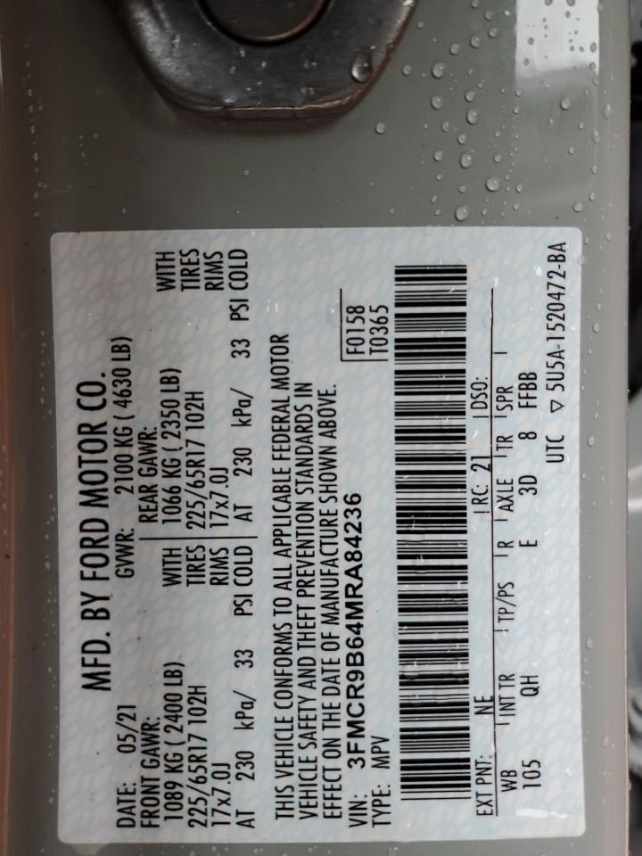 2021 Ford Bronco Sport Big Bend VIN: 3FMCR9B64MRA84236 Lot: 93136115