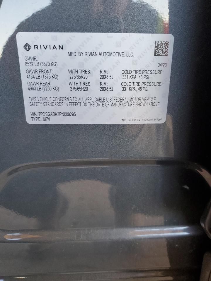 2023 Rivian R1S Adventure VIN: 7PDSGABA3PN009295 Lot: 92681115