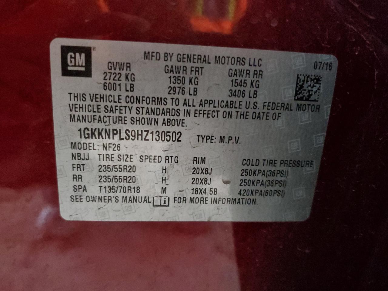 2017 GMC Acadia Denali VIN: 1GKKNPLS9HZ130502 Lot: 93895125