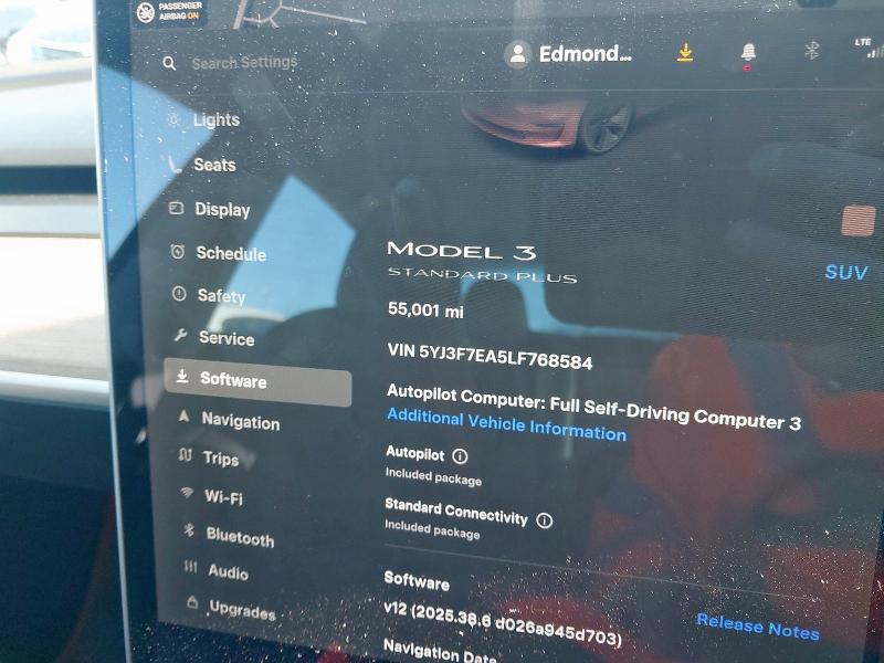 2020 TESLA MODEL 3 STANDARD PLUS 4DR AUTO