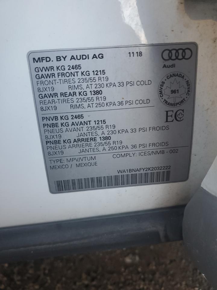 2019 Audi Q5 Premium Plus VIN: WA1BNAFY2K2032222 Lot: 92020165