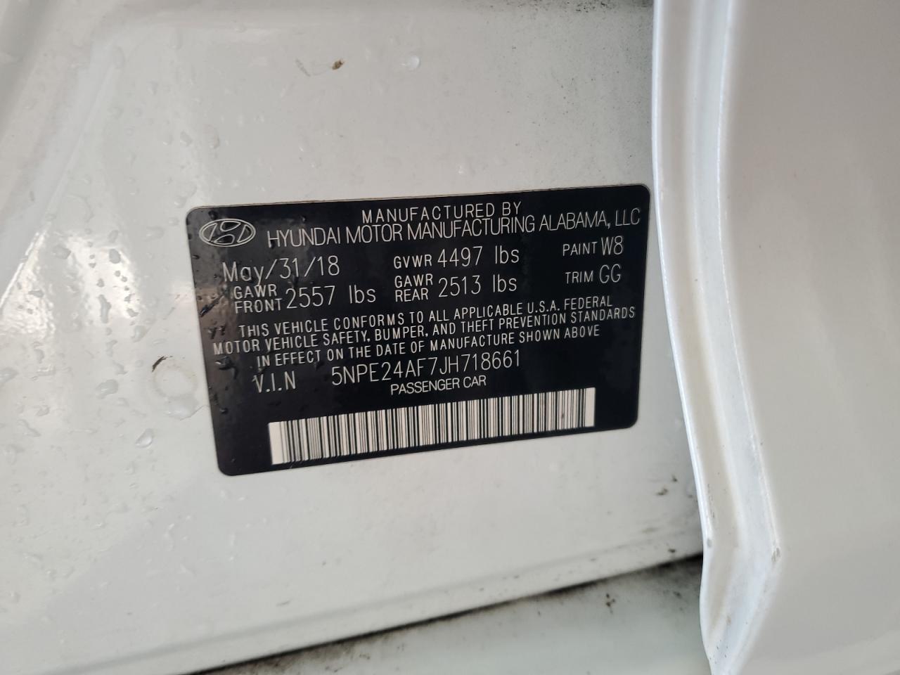 2018 Hyundai Sonata Se VIN: 5NPE24AF7JH718661 Lot: 92906545