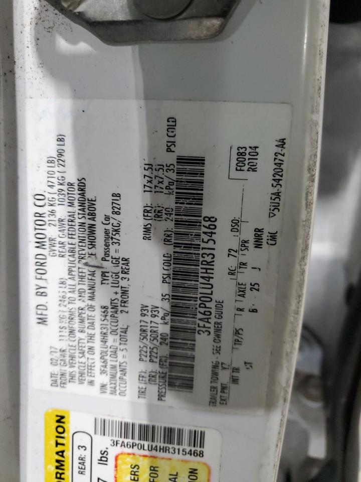 2017 Ford Fusion Se Hybrid VIN: 3FA6P0LU4HR315468 Lot: 91553955