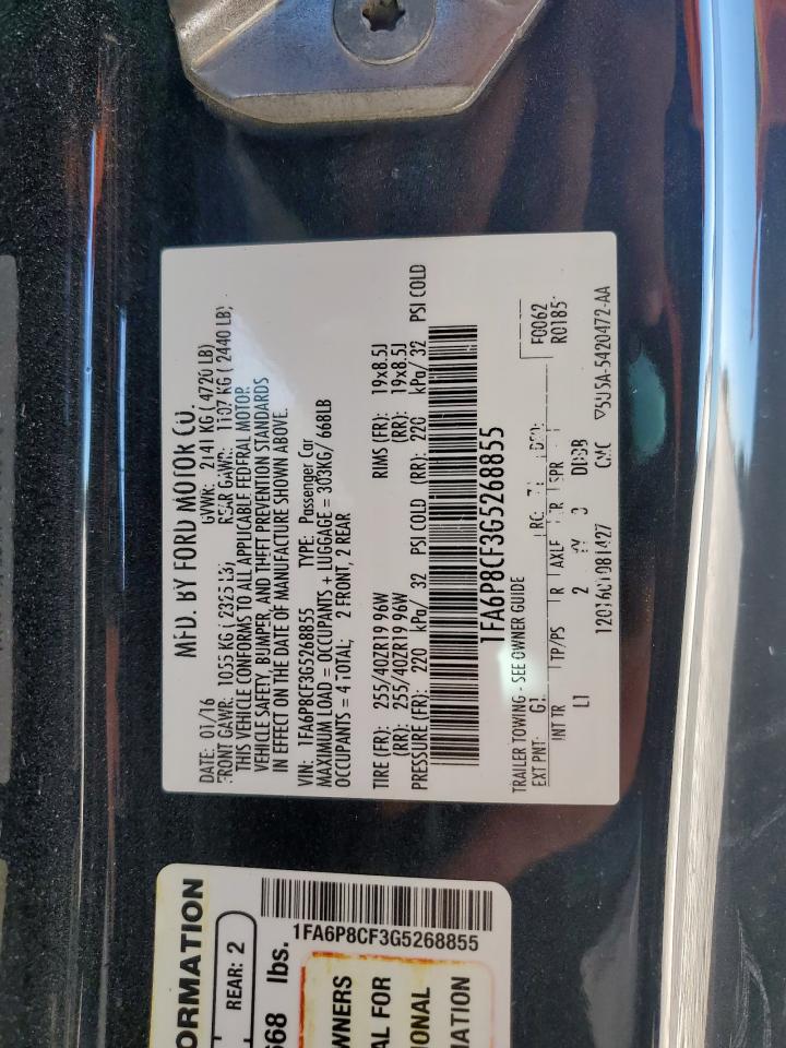 2016 Ford Mustang Gt VIN: 1FA6P8CF3G5268855 Lot: 91621795