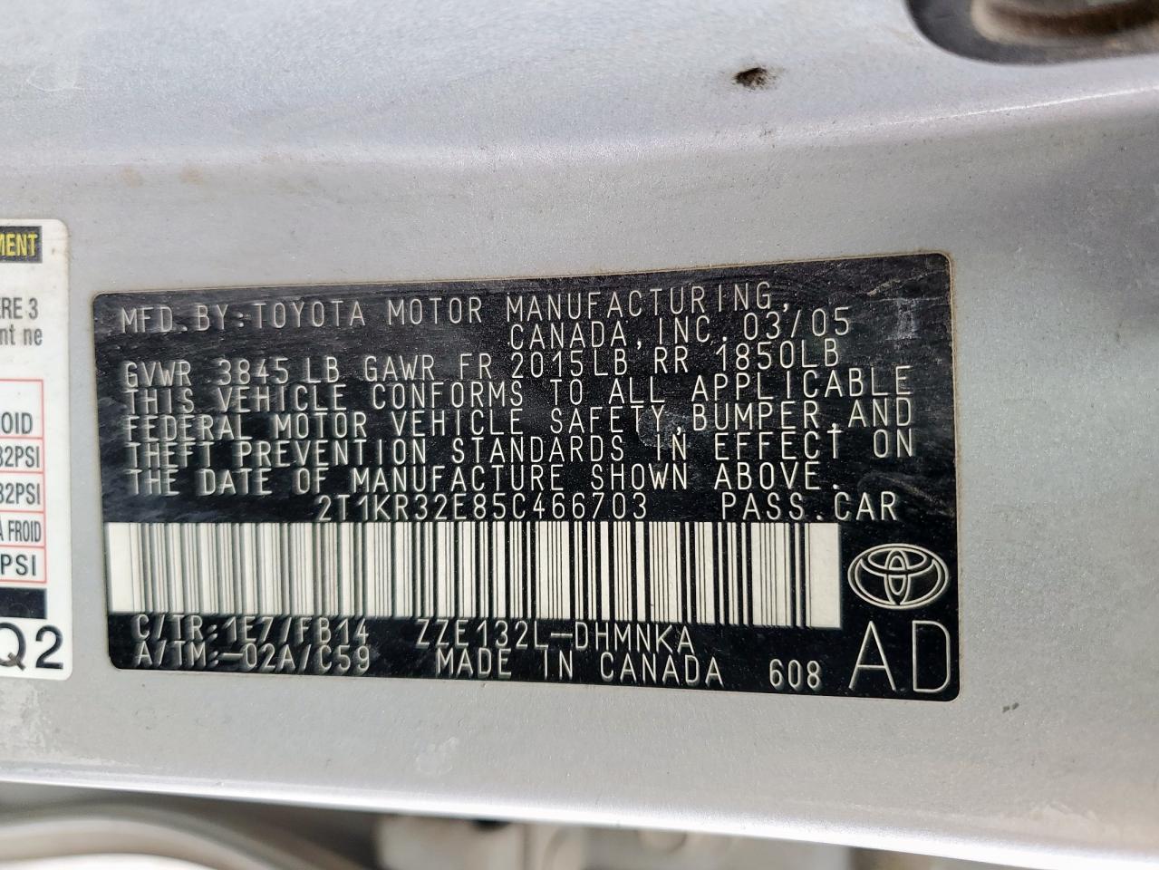 2005 Toyota Corolla Matrix Xr VIN: 2T1KR32E85C466703 Lot: 93219925