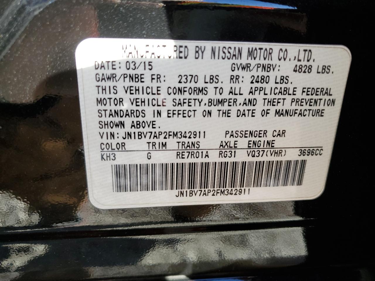 2015 Infiniti Q50 Base VIN: JN1BV7AP2FM342911 Lot: 92326945