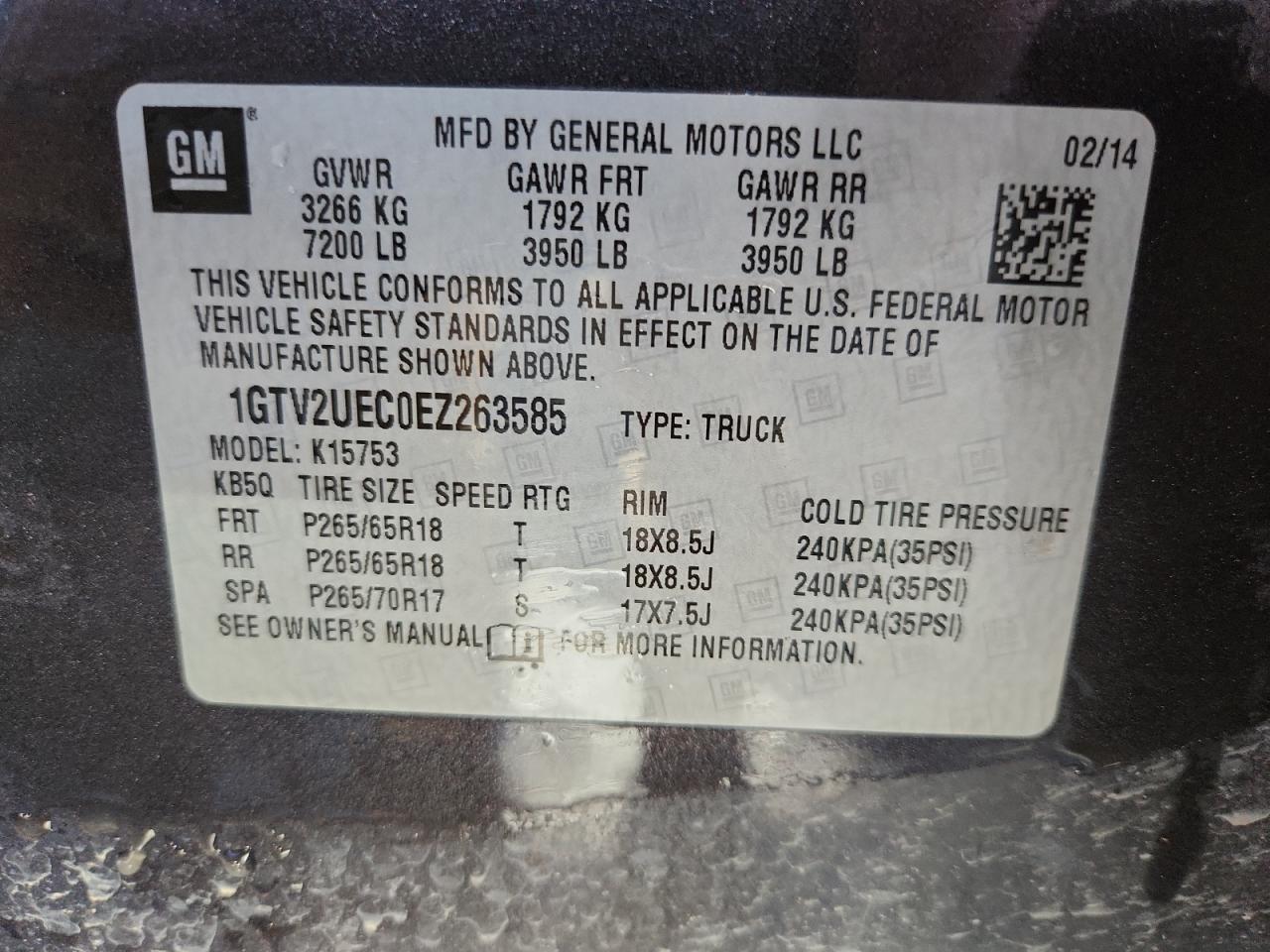 2014 GMC Sierra K1500 Sle VIN: 1GTV2UEC0EZ263585 Lot: 91205755