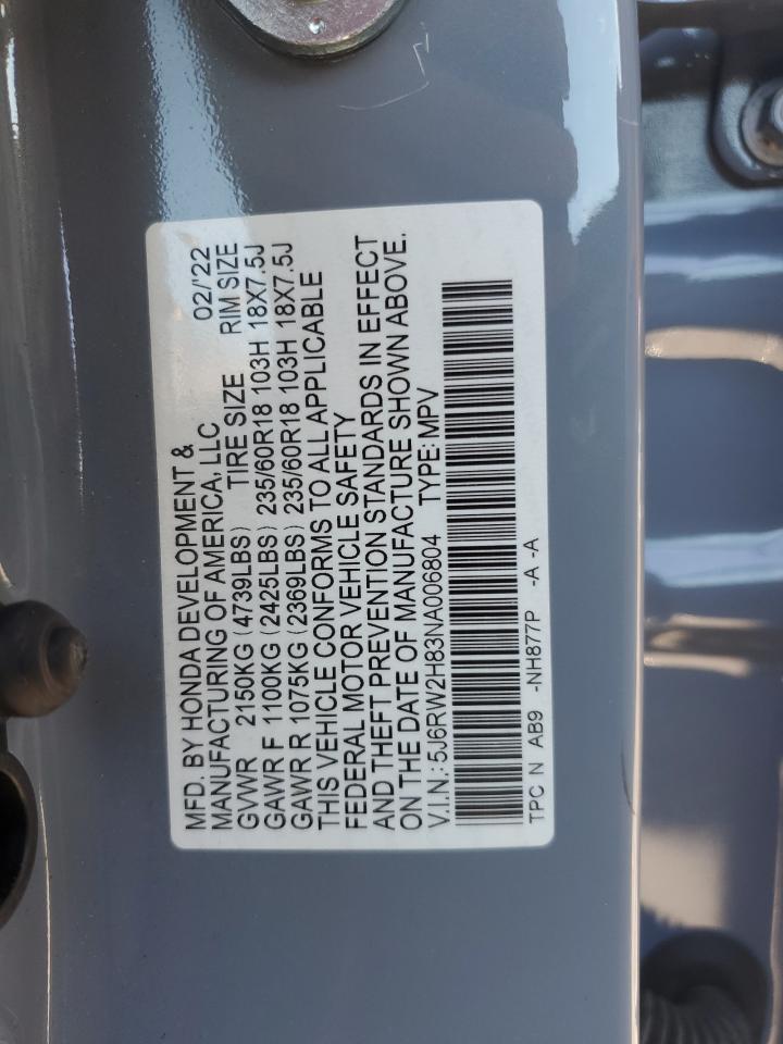 2022 Honda Cr-V Exl VIN: 5J6RW2H83NA006804 Lot: 91422005