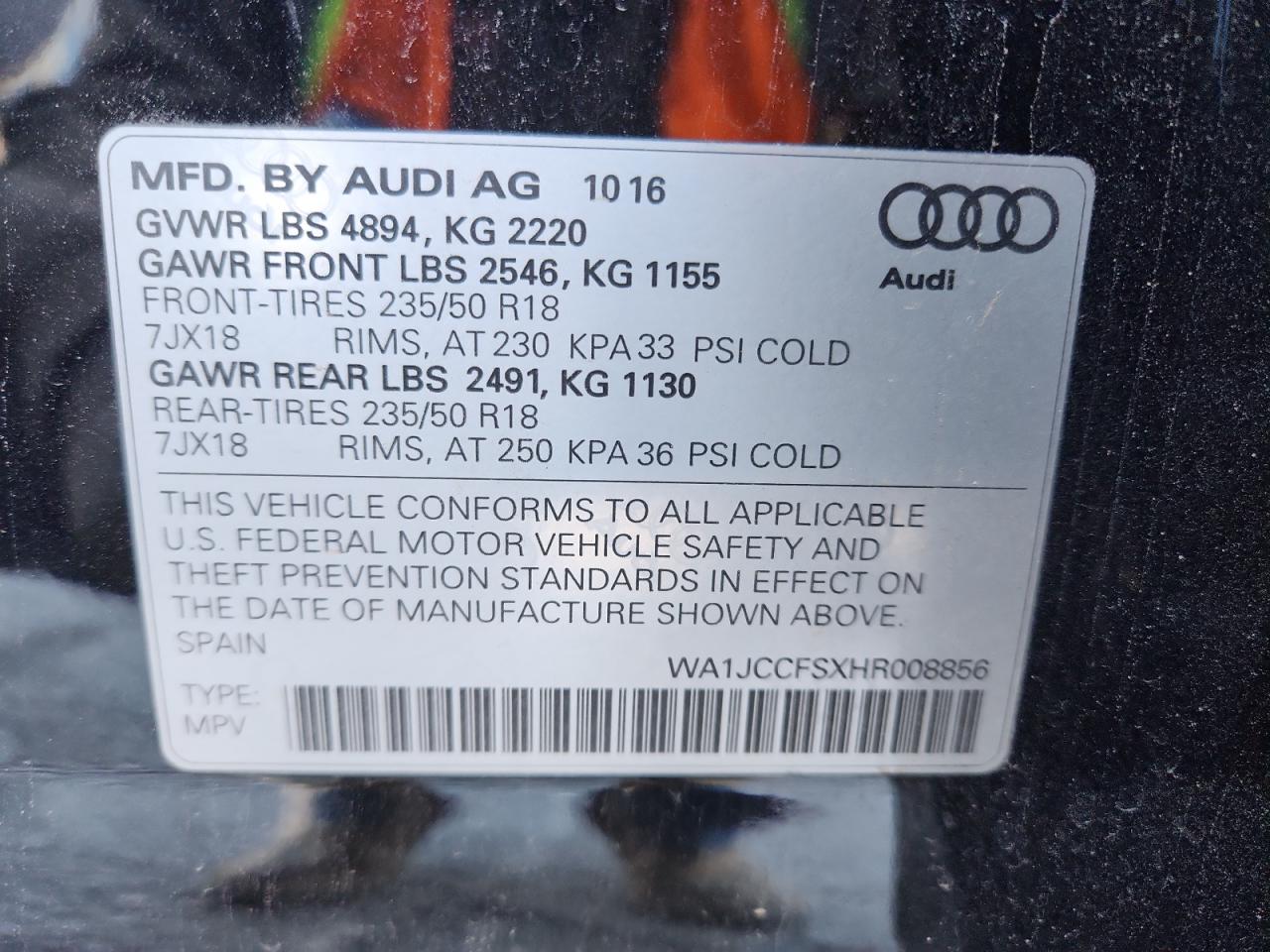 2017 Audi Q3 Premium Plus VIN: WA1JCCFSXHR008856 Lot: 91444595