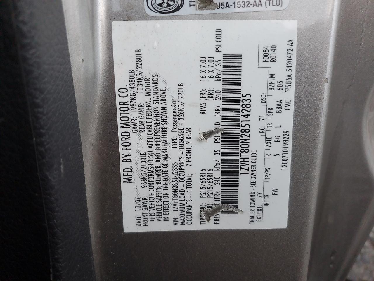 2008 Ford Mustang VIN: 1ZVHT80N285142835 Lot: 90569265